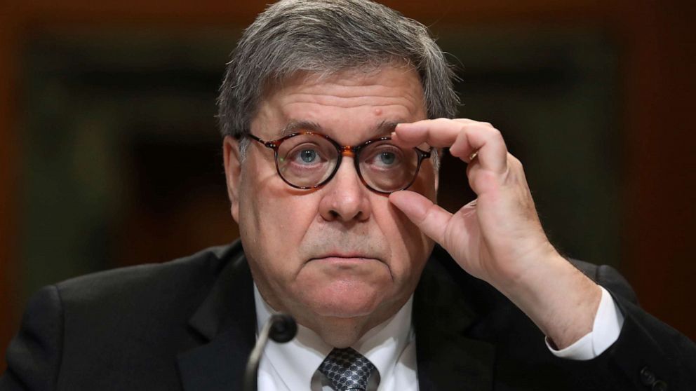 PHOTO: Attorney General William Barr appears before a Senate Appropriations subcommittee to make his Justice Department budget request, April 10, 2019, in Washington.