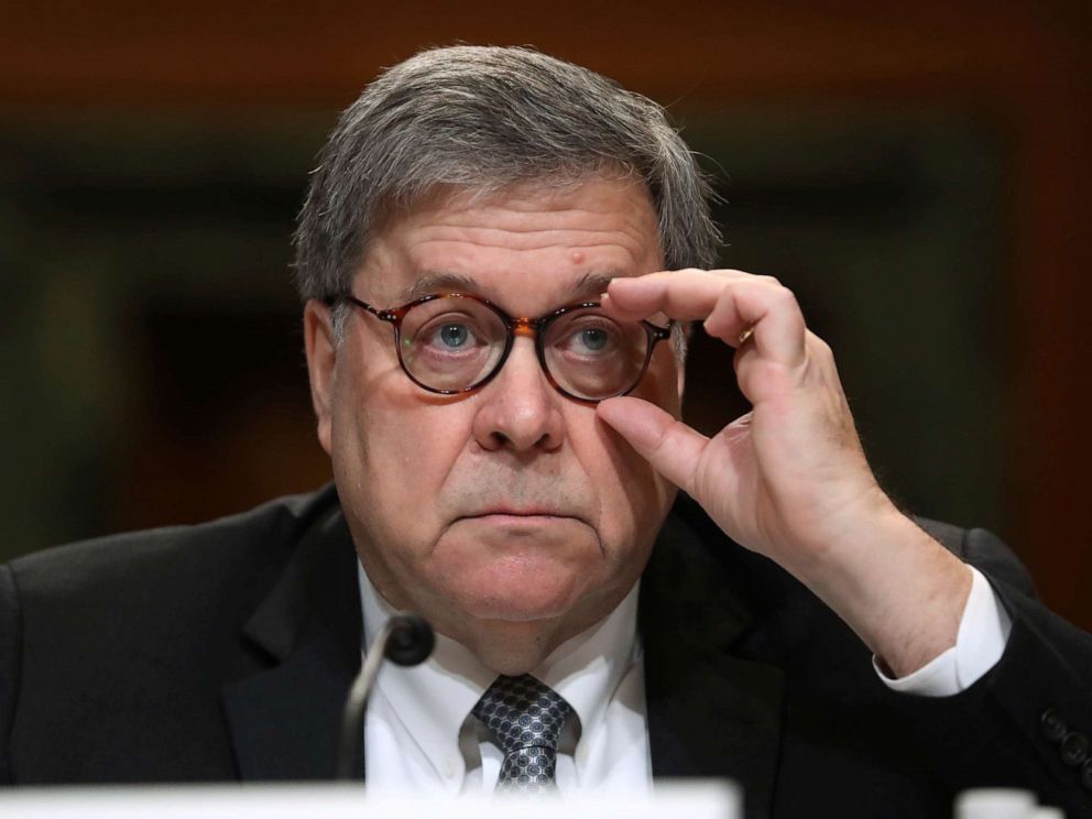 PHOTO: Attorney General William Barr appears before a Senate Appropriations subcommittee to make his Justice Department budget request, April 10, 2019, in Washington.