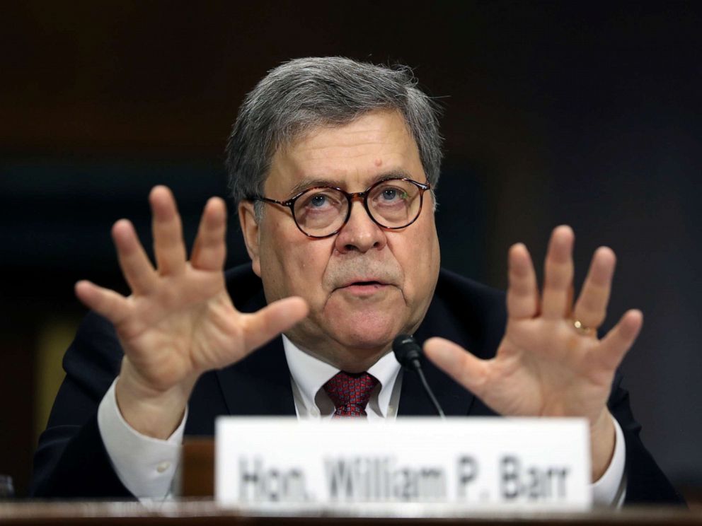 PHOTO: Attorney General William Barr testifies during a Senate Judiciary Committee hearing on Capitol Hill in Washington, May 1, 2019.