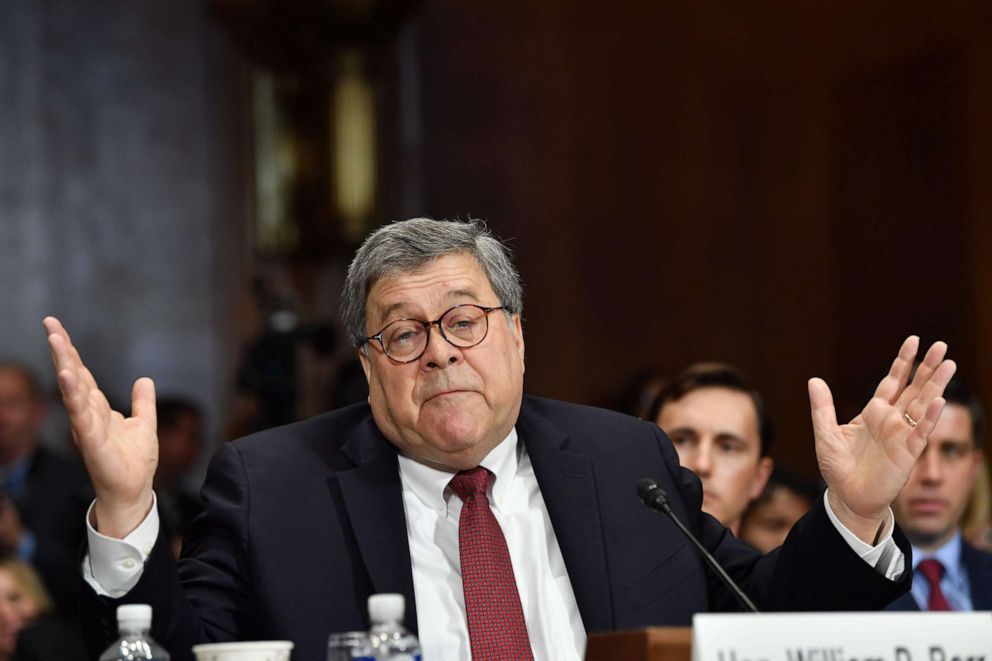 PHOTO: Attorney General William Barr testifies before the Senate Judiciary Committee on Capitol Hill in Washington, May 1,2019.