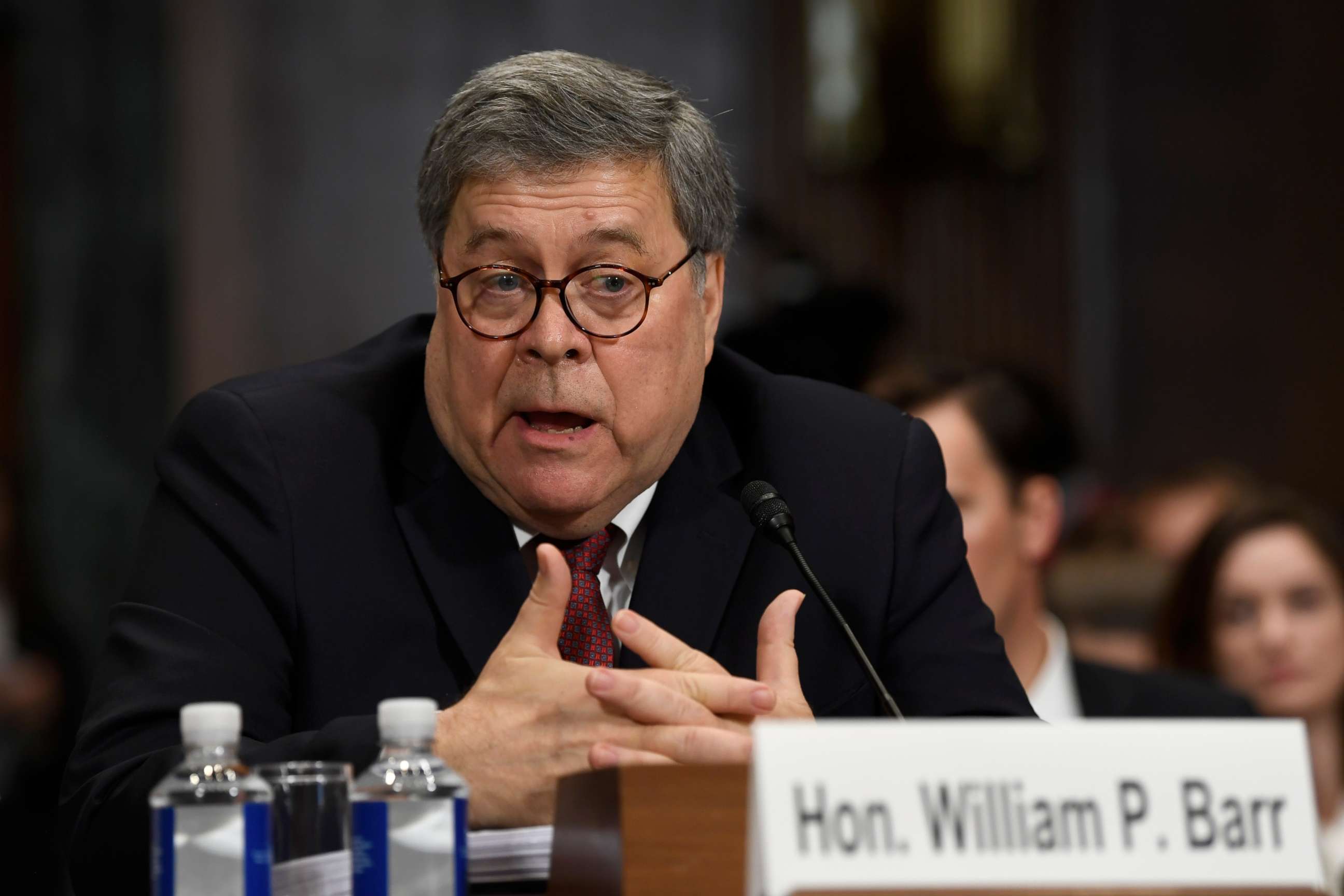 PHOTO: Attorney General William Barr responds as he is asked a question from Sen. Richard Blumenthal during testimony before the Senate Judiciary Committee on Capitol Hill in Washington, May 1, 2019.