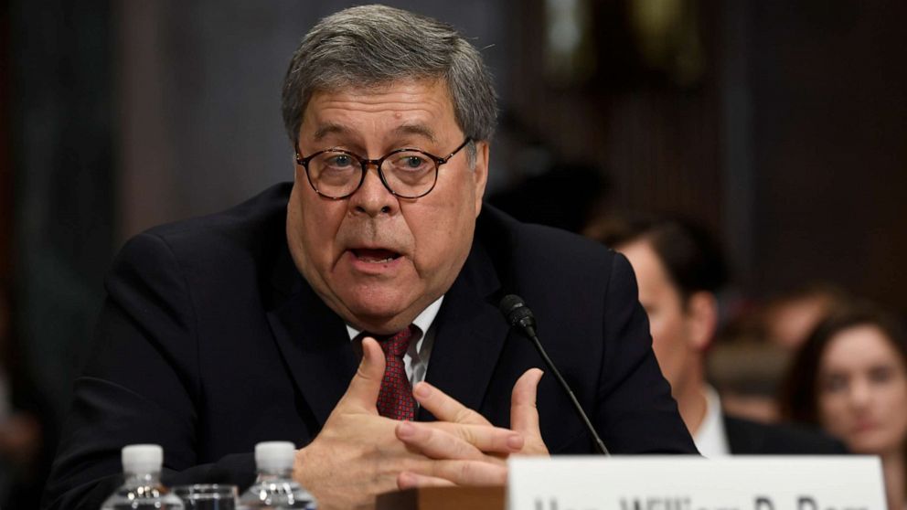 PHOTO: Attorney General William Barr responds as he is asked a question from Sen. Richard Blumenthal during testimony before the Senate Judiciary Committee on Capitol Hill in Washington, May 1, 2019.