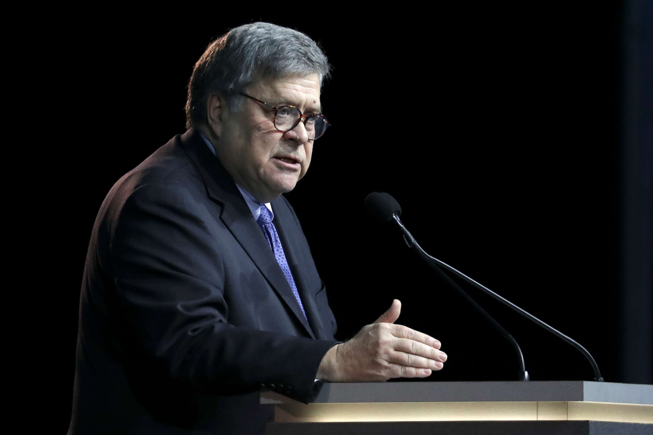 PHOTO: Attorney General William Barr speaks at the National Religious Broadcasters Convention, Feb. 26, 2020, in Nashville, Tenn.