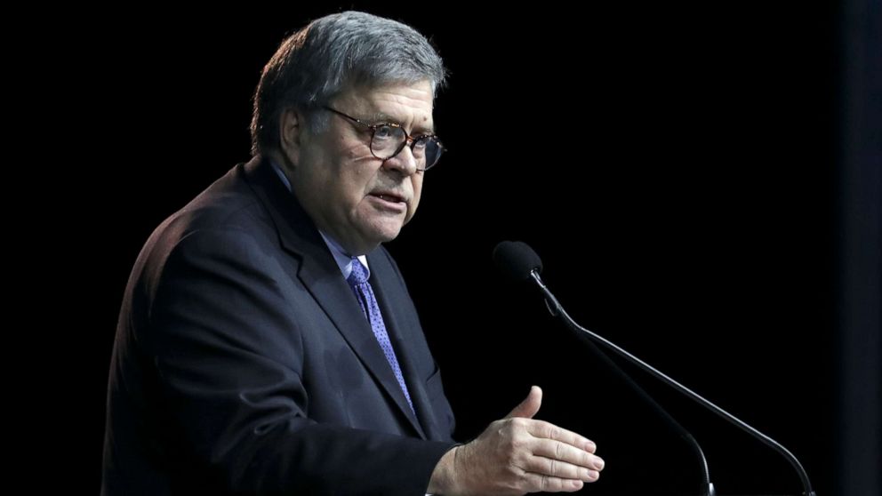 PHOTO: Attorney General William Barr speaks at the National Religious Broadcasters Convention, Feb. 26, 2020, in Nashville, Tenn.