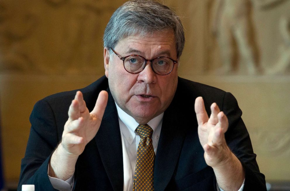 PHOTO: Attorney General William Barr speaks during a round table at Department of Justice in Washington, D.C., March 7, 2019.