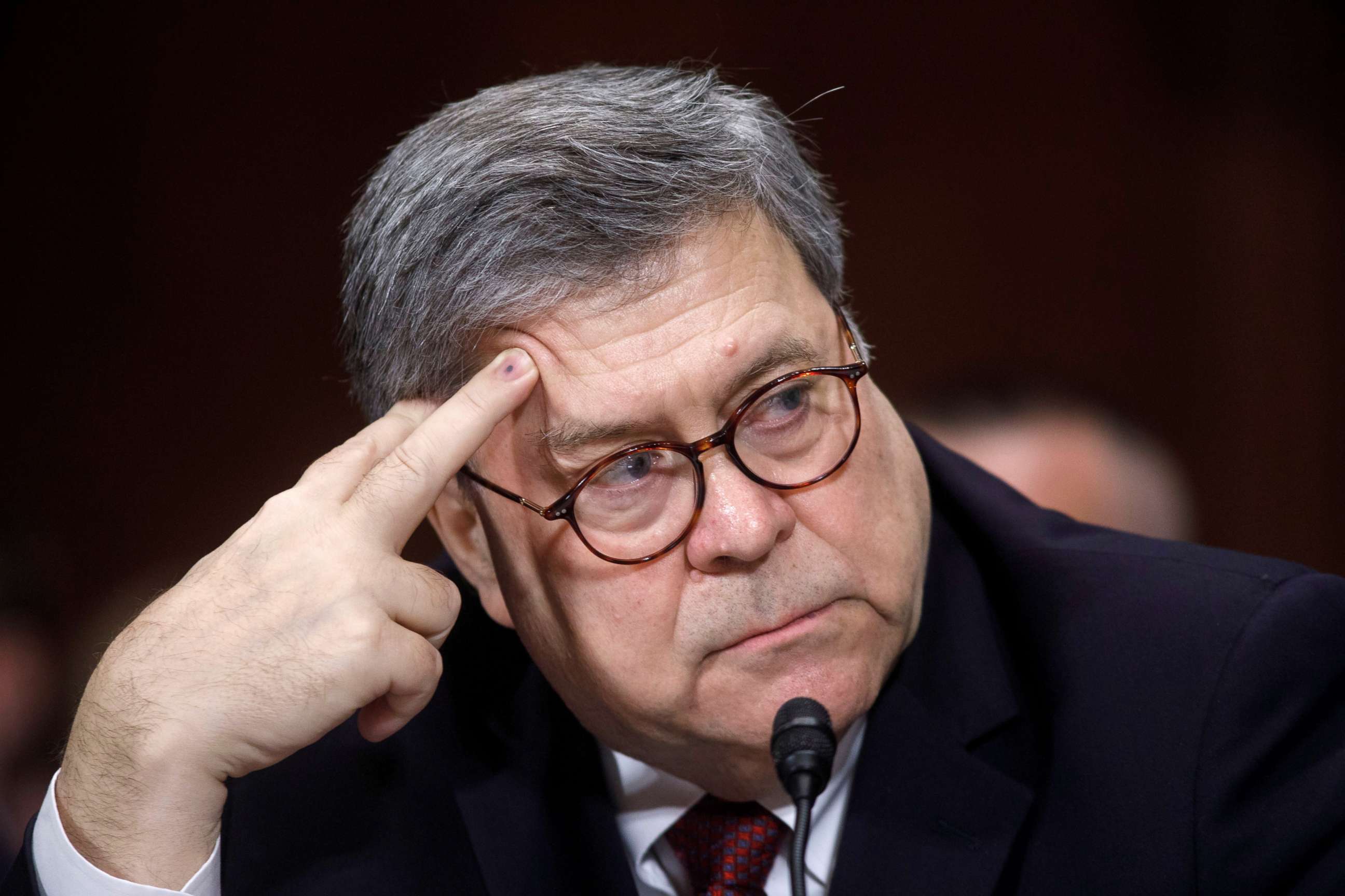 PHOTO: Attorney General William Barr testifies before the Senate Judiciary Committee's hearing on 'The Justice Department's Investigation of Russian Interference with the 2016 Presidential Election' on Capitol Hill in Washington, May 1, 2019.