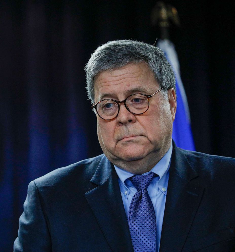 PHOTO: Attorney General William Barr waits to speak at an event in Detroit on Dec. 18, 2019.