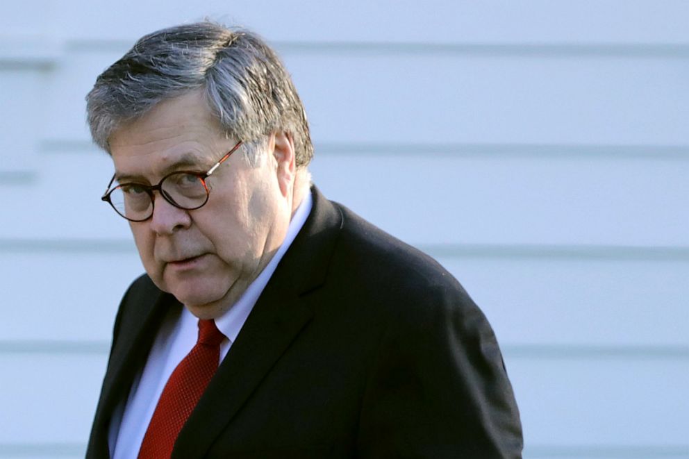 PHOTO: U.S. Attorney General William Barr leaves his home, March 25, 2019, in McLean, Virginia.