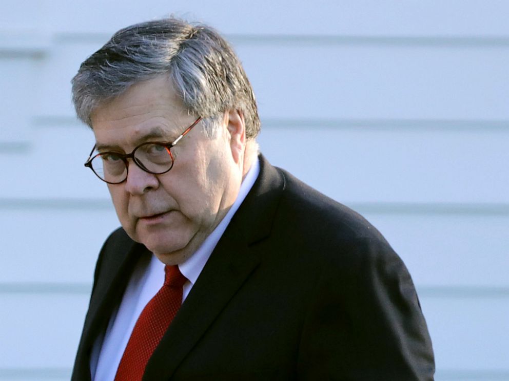 PHOTO: U.S. Attorney General William Barr leaves his home, March 25, 2019, in McLean, Virginia.