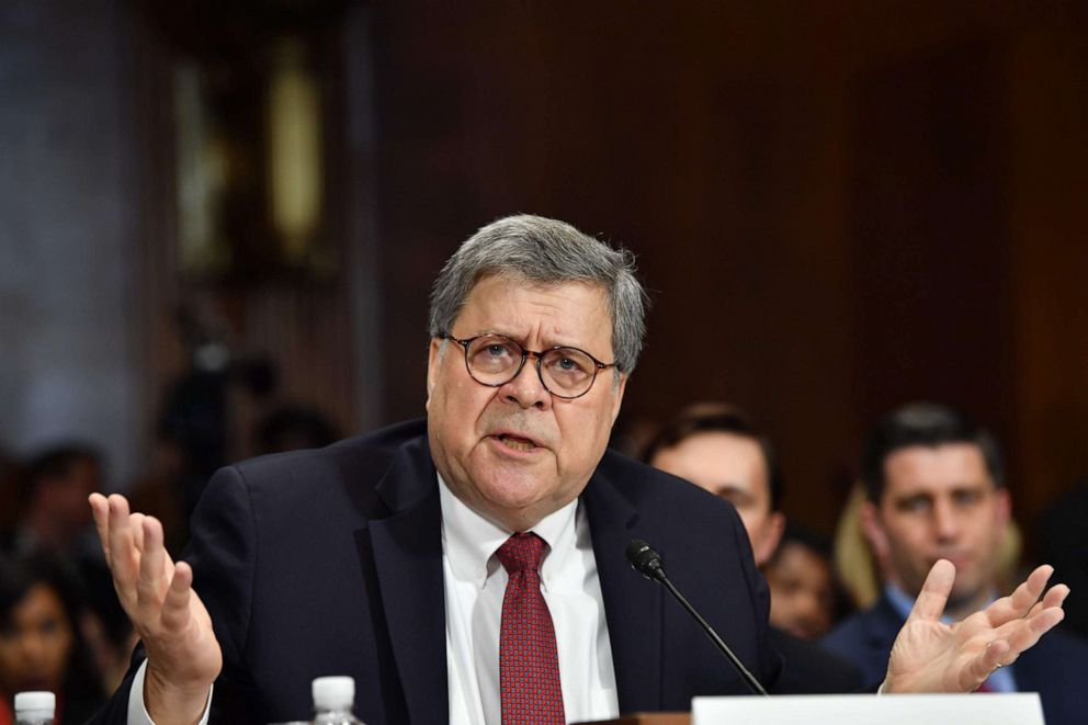 PHOTO: Attorney General William Barr testifies before the Senate Judiciary Committee on "The Justice Department's Investigation of Russian Interference with the 2016 Presidential Election" on Capitol Hill in Washington, DC. 