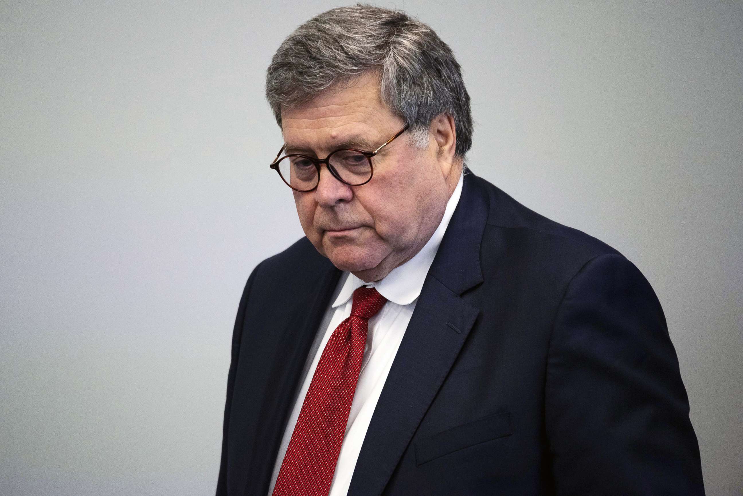 PHOTO: William Barr arrives for a discussion with law enforcement in Wichita, Kan., Oct. 2, 2019.