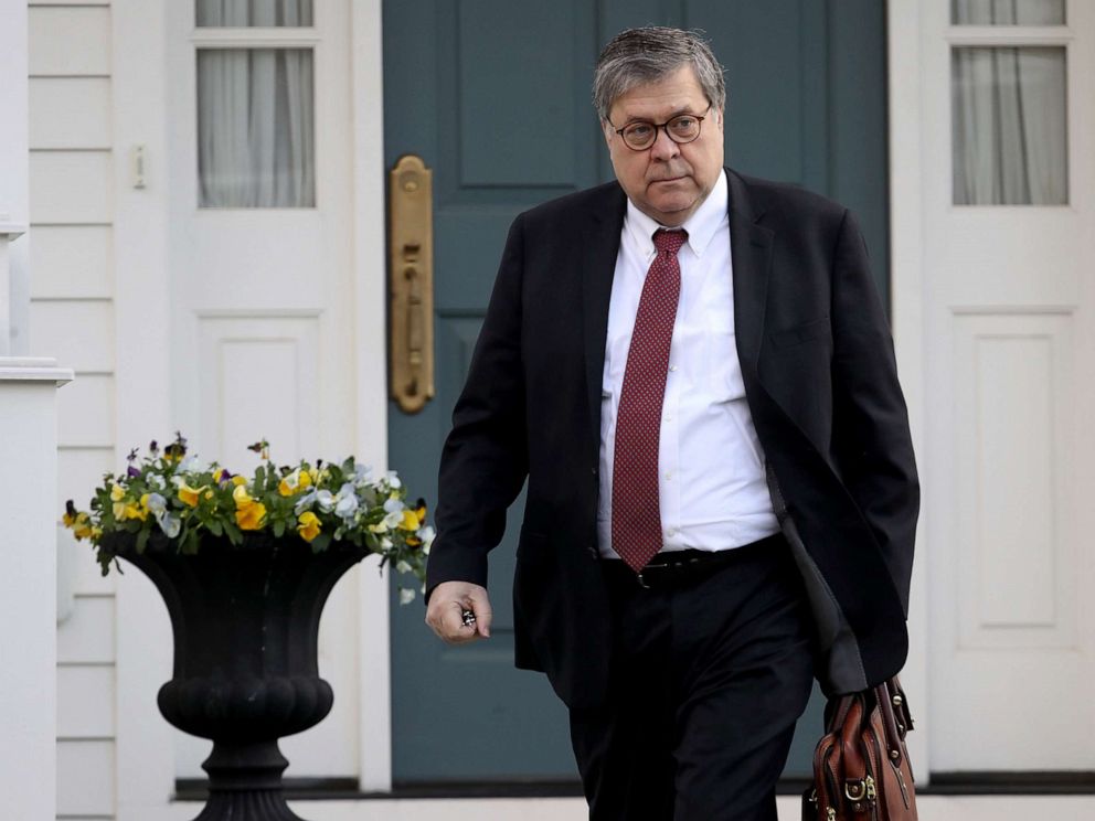 PHOTO: U.S. Attorney General William Barr departs his home March 22, 2019 in McLean, Va.