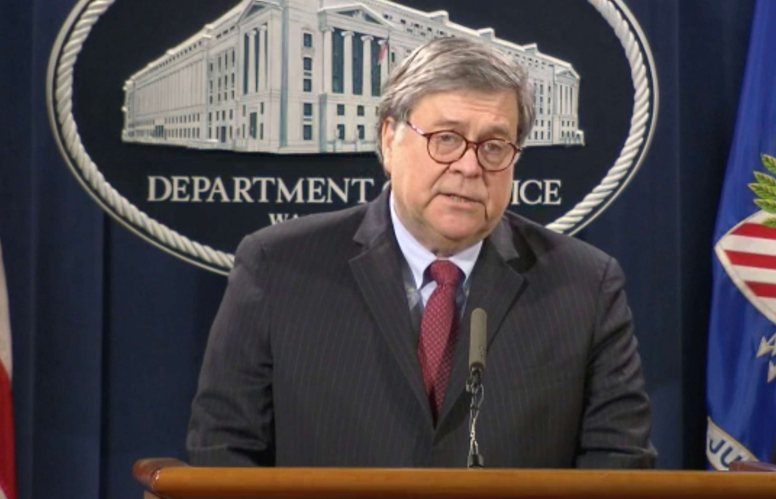 PHOTO: Attorney General William Barr speaks at a press conference in Washington, D.C., June 4, 2020.