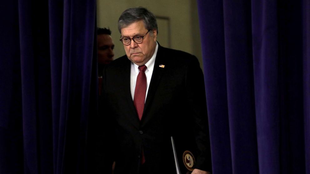 PHOTO: Attorney General William Barr arrives for an event at the Department of Justice in Washington, D.C., Feb. 26, 2019.