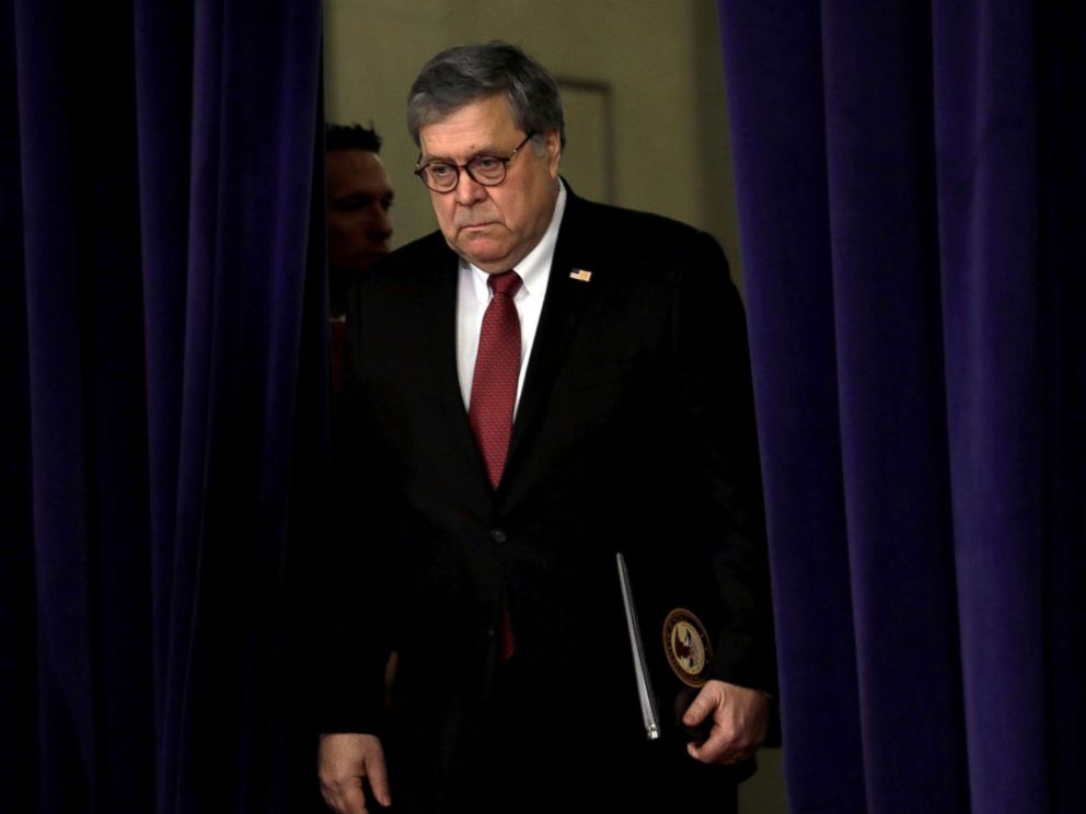 PHOTO: Attorney General William Barr arrives for an event at the Department of Justice in Washington, D.C., Feb. 26, 2019.