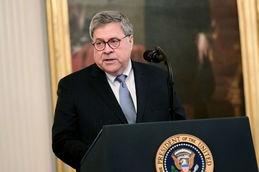 PHOTO: U.S. Attorney General William Barr participates in a ceremony in the East Room of the White House, Sept. 9, 2019.