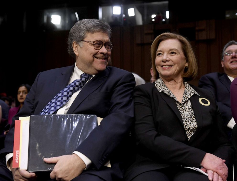 PHOTO: William Barr arrives to testify next to his wife Christine during a Senate Judiciary Committee confirmation hearing on Capitol Hill in Washington, Jan. 15, 2019.