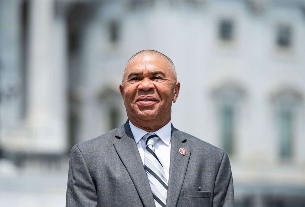 PHOTO: Rep. William Lacy Clay does an interview outside the Capitol before the vote on the George Floyd Justice in Policing Act of 2020, June 25, 2020.