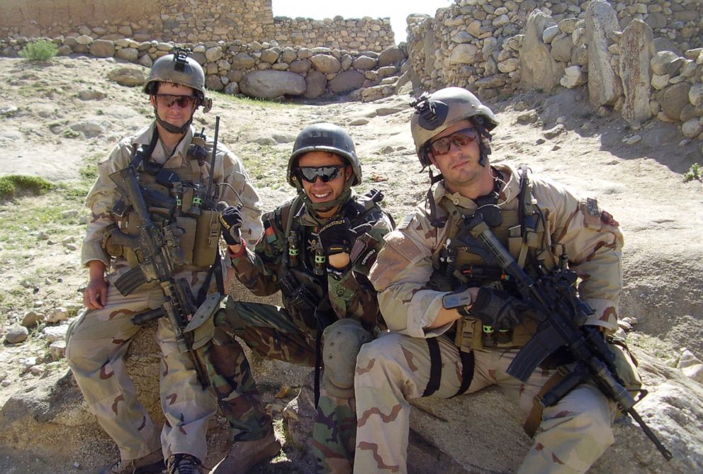 PHOTO: Then-Sgt. Matthew Williams with Staff Sgt. Ronald Shurer II assigned to 3rd Special Forces Group (Airborne), sit outside a small village in Eastern Afghanistan in May 2008.