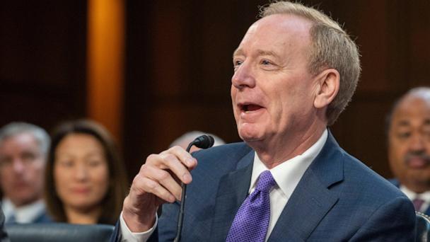Brad Smith, vice chair and president, Microsoft Corporation, testifies before a Senate Committee on Commerce, Science, and Transportation hearing, Thursday, May 8, 2025, in Washington. (AP Photo/Kevin Wolf)
