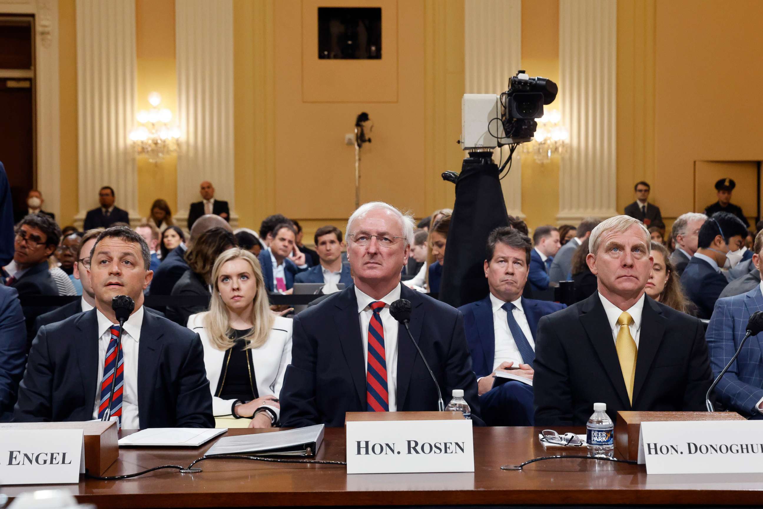 PHOTO: Former Assistant U.S. Attorney General Steven Engel, former Acting U.S. Attorney General Jeffrey Rosen and former Acting U.S. Deputy Attorney General Richard Donoghue attend the House Select Committee hearing, June 23, 2022, in Washington, D.C.