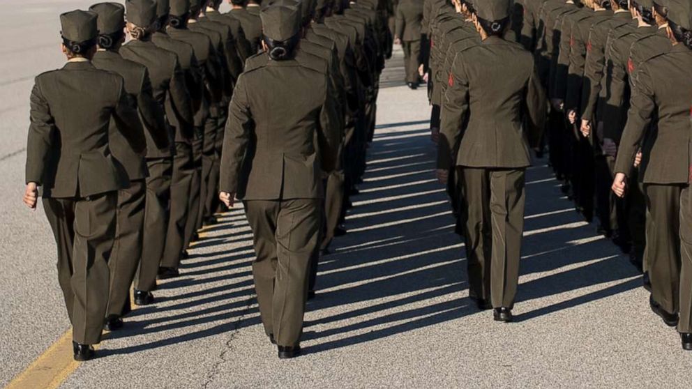 PHOTO: In this 2011 file photo, female US Marines are shown marching.