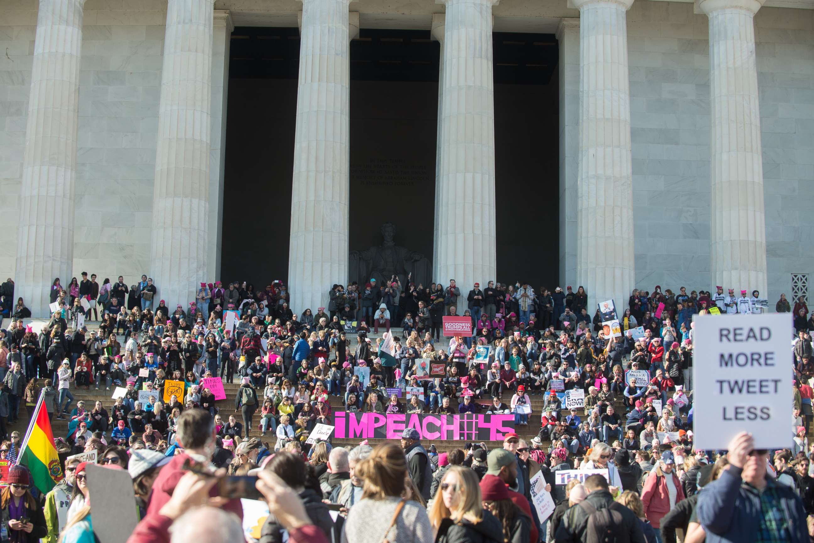 PHOTO: People gather on the steps of the Lincoln Memorial during the Women's March on Washington 2018: March On The Polls!, Jan. 20, 2018, in Washington D.C.