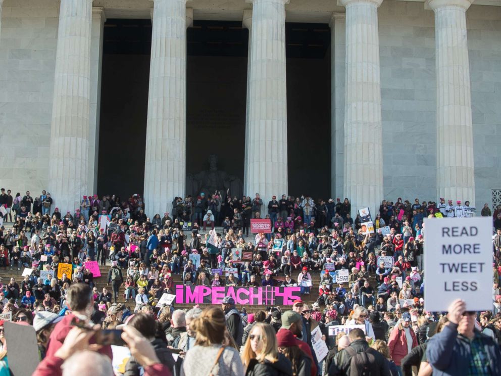 PHOTO: People gather on the steps of the Lincoln Memorial during the Womens March on Washington 2018: March On The Polls!, Jan. 20, 2018, in Washington D.C.