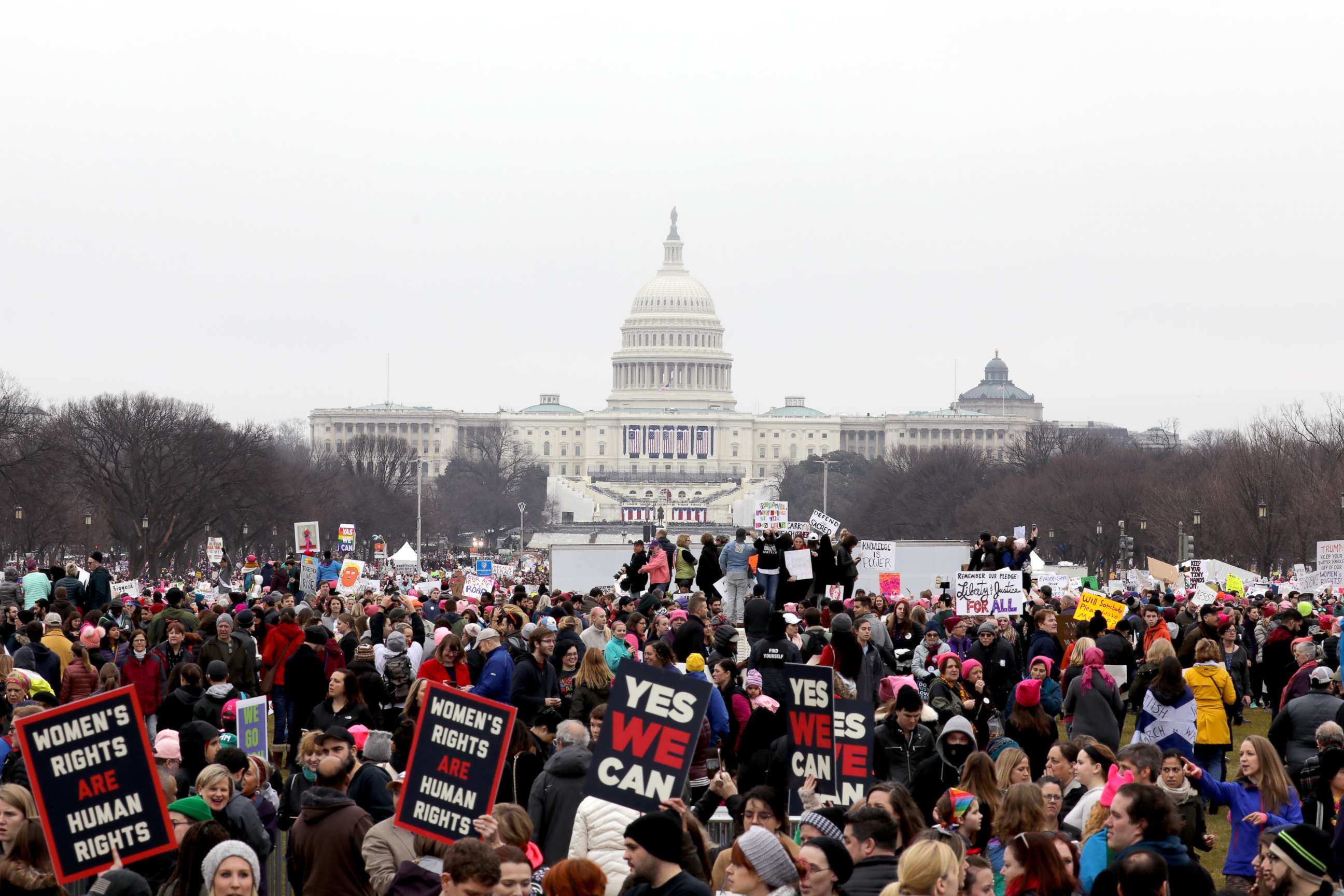 PHOTO: Demonstrators gather outside the Capitol Building during the Women's March On Washington, Jan. 21, 2017. 