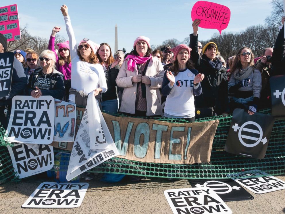 PHOTO: People gathered on the steps of the Lincoln Memorial in Washington, D.C. for the second Womens March on Washington, Jan. 20, 2018.