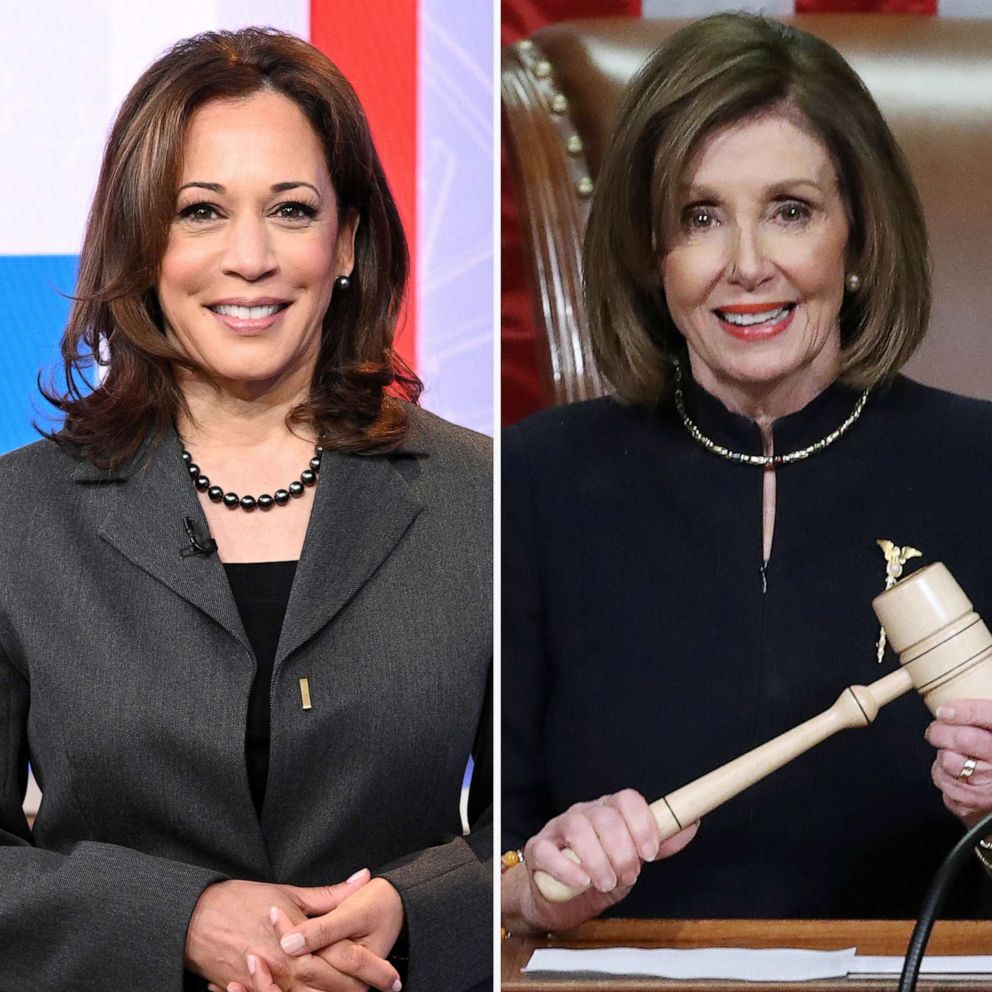 PHOTO: Vice-President Kamala Harris and Speaker of the House Nancy Pelosi are seen in a composite file image.
