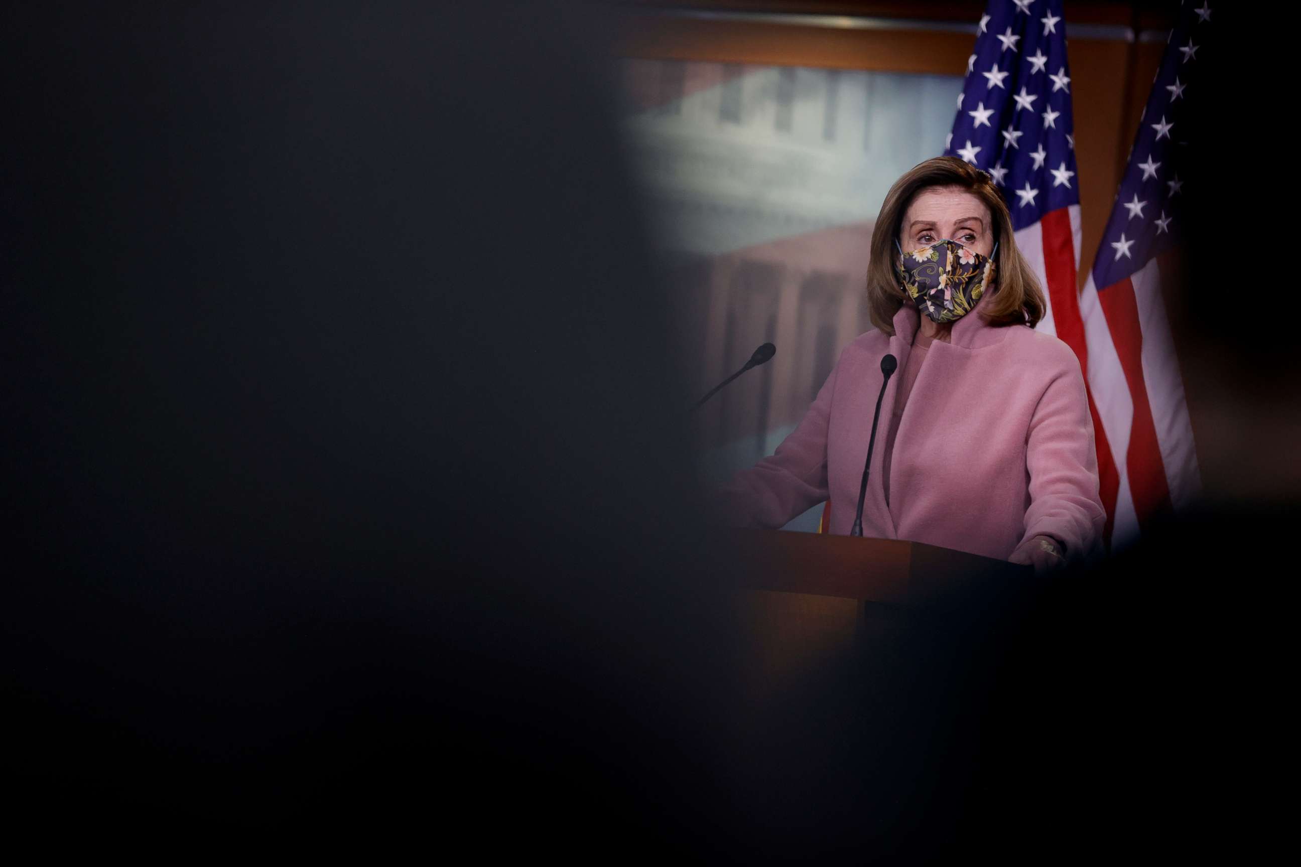 PHOTO: House Speaker Nancy Pelosi conducts her weekly news conference in Washington, Jan. 21, 2021. 