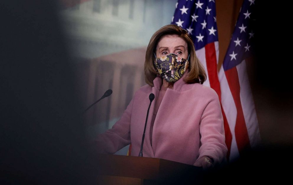 PHOTO: House Speaker Nancy Pelosi conducts her weekly news conference in Washington, Jan. 21, 2021. 