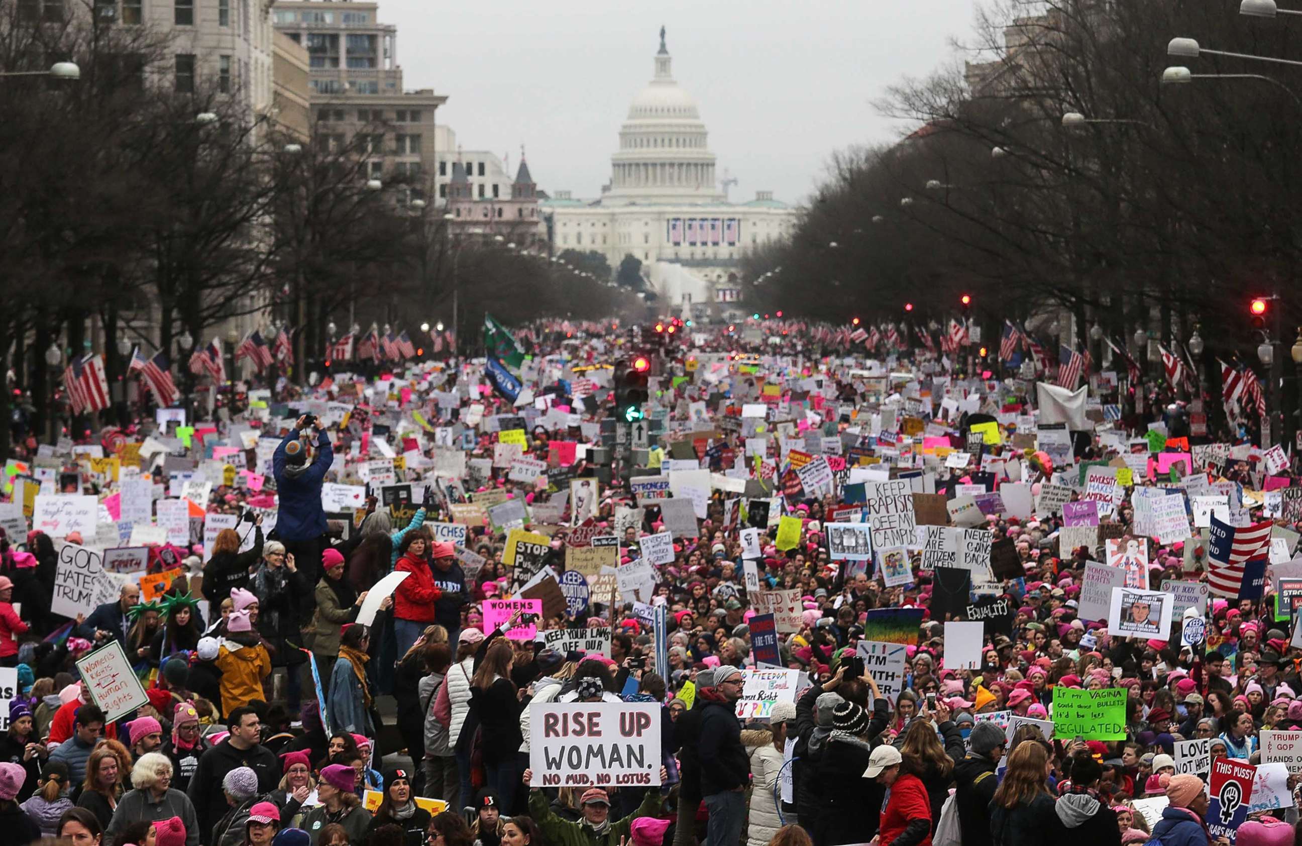 PHOTO: In this Jan. 21, 2017, file photo, protesters walk during the Women's March on Washington, with the U.S. Capitol in the background, in Washington, D.C.