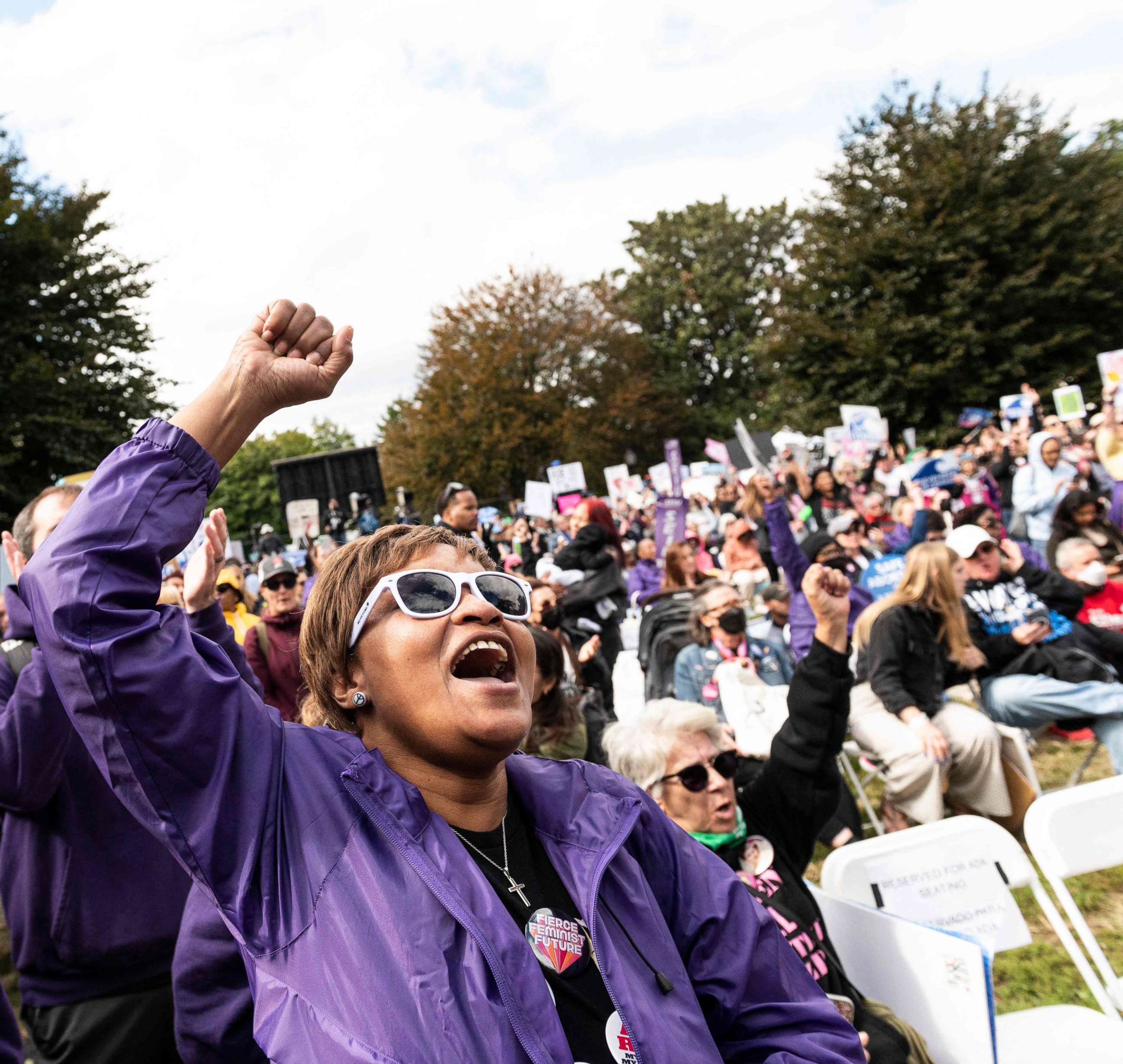 PHOTO: A woman shouts during the annual Women's March to support Women's Rights in Washington, D.C, Oct. 8, 2022.