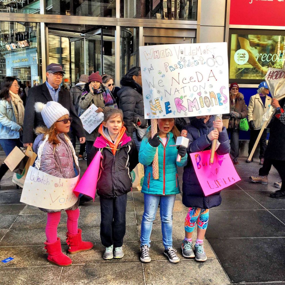 PHOTO: Cheryl Lu-Lien Tan posted this photo to her Facebook, Jan. 20, 2018, showing young girls at the Women's March in New York City holding a sign that says, "When Voldemort is president we need a nation of Hermiones." 