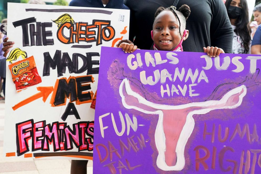 PHOTO: Abortion rights advocates take part in the nationwide Women's March in Houston, Oct. 2, 2021