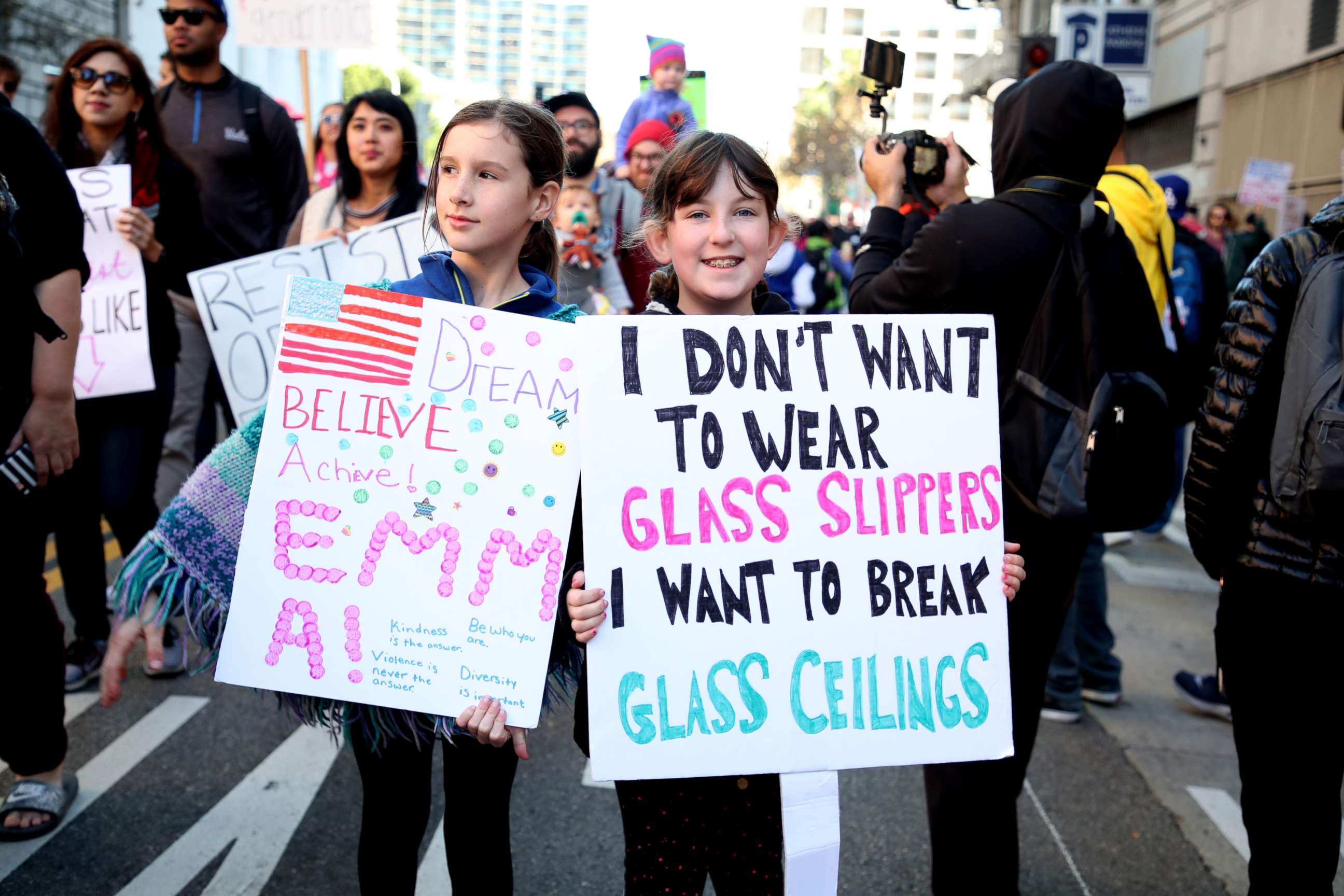 PHOTO: People took to the streets of downtown Los Angeles for the Women's March, Jan. 20, 2018.