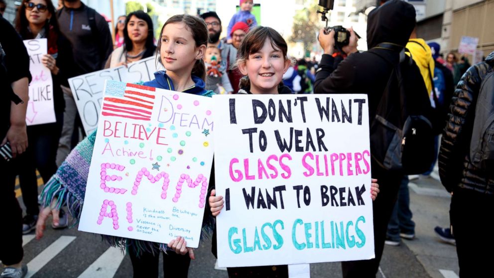People took to the streets of downtown Los Angeles for the Women's March, Jan. 20, 2018.