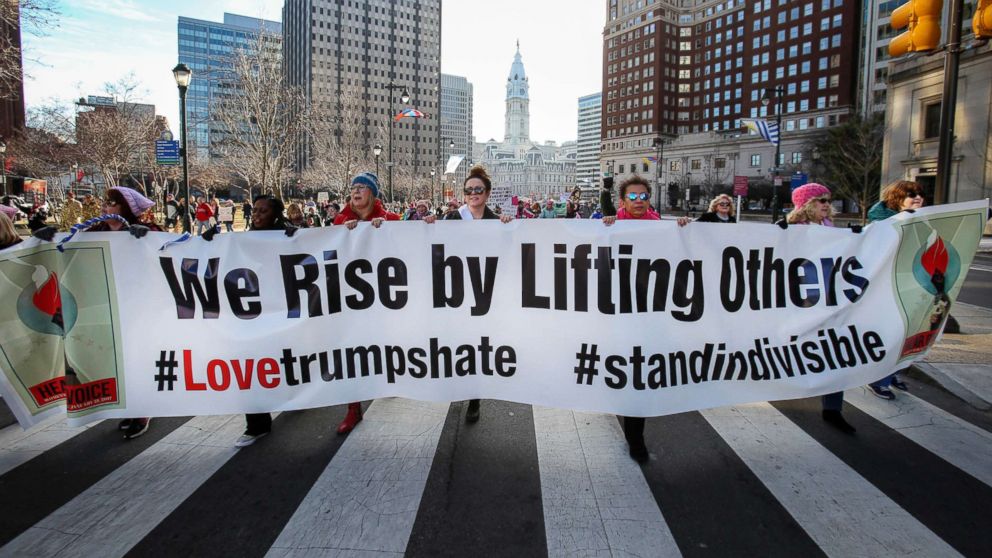 Delawareans take part in the Women's March in Philadelphia, Jan. 20, 2018.
