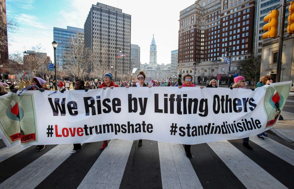 PHOTO: Delawareans take part in the Women's March in Philadelphia, Jan. 20, 2018.