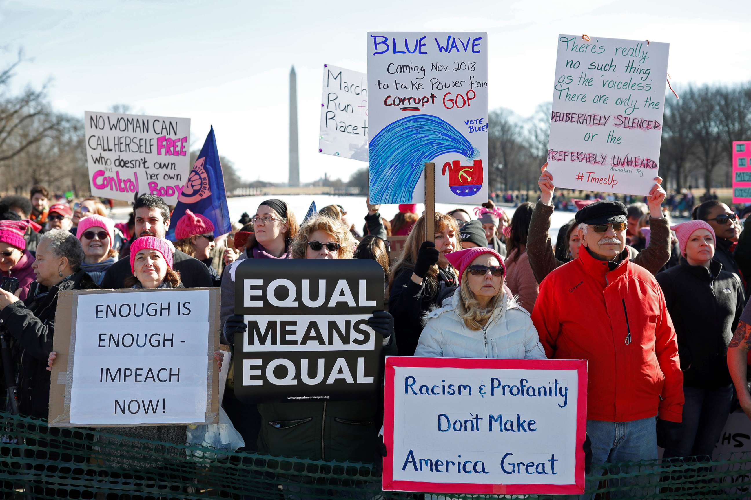 PHOTO: People participate in the second annual Women's March in Washington, D.C., Jan. 20, 2018.