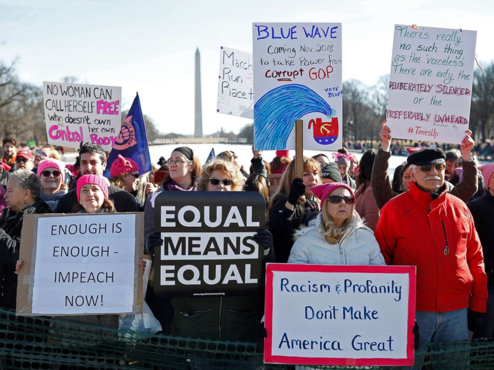 PHOTO: People participate in the second annual Womens March in Washington, D.C., Jan. 20, 2018.