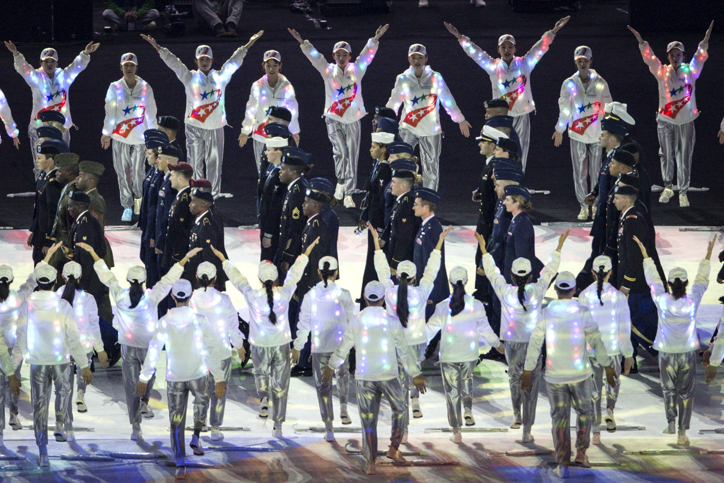 PHOTO: The delegation of United States enter the stadium during the opening ceremony of the 7th Military World Games on Oct. 18, 2019, in Wuhan, China.