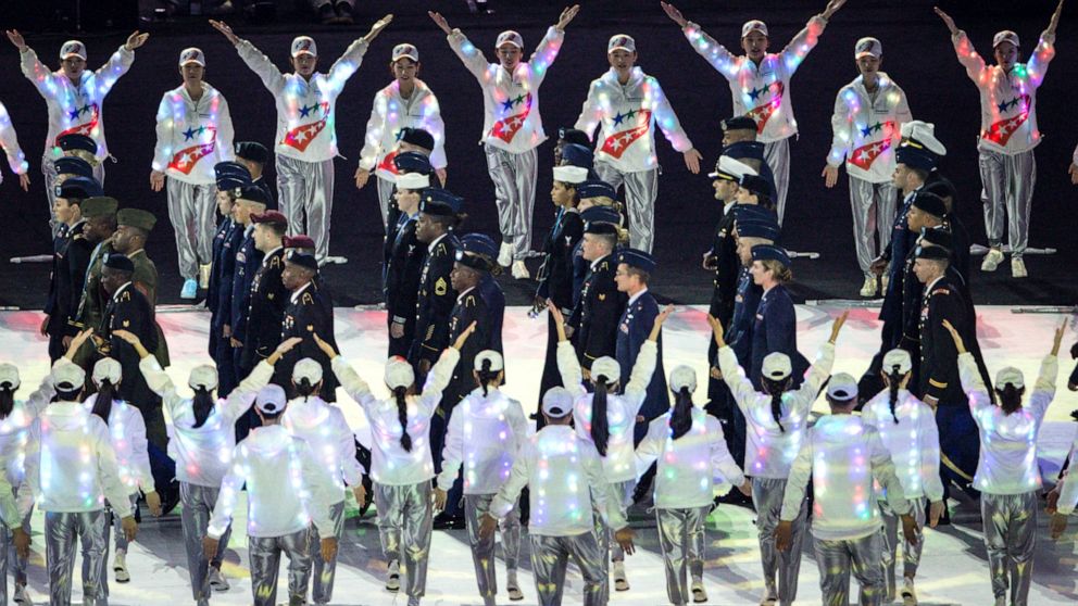 PHOTO: The delegation of United States enter the stadium during the opening ceremony of the 7th Military World Games on Oct. 18, 2019, in Wuhan, China.