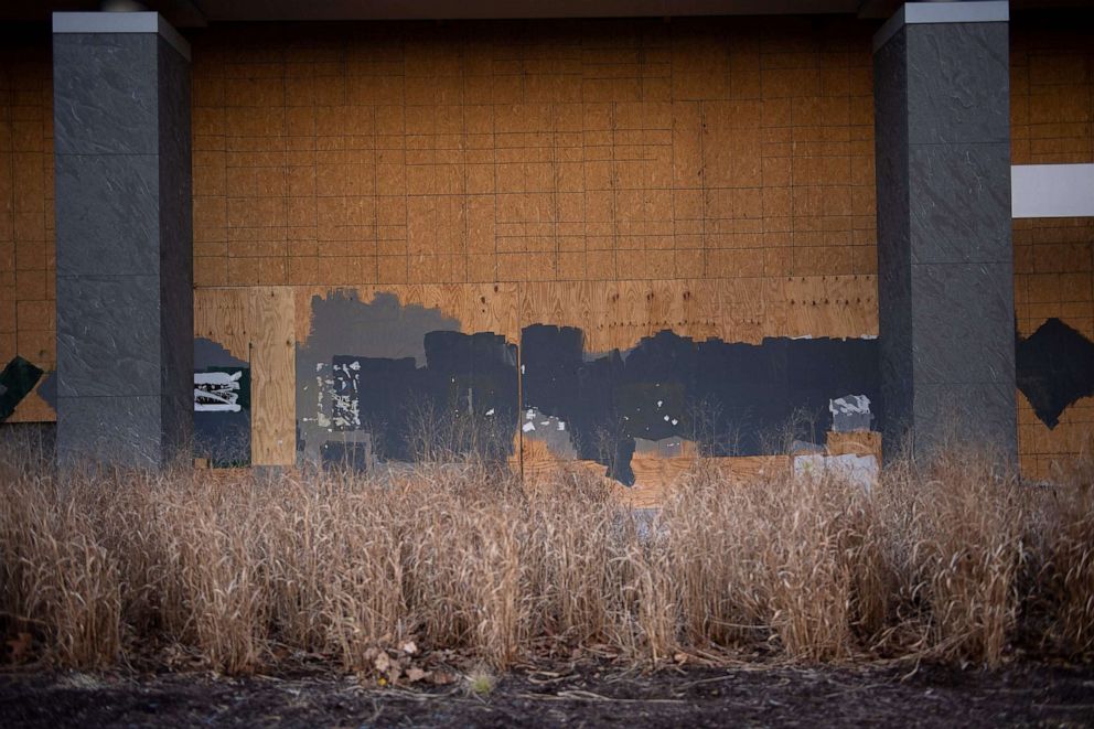 PHOTO: A boarded up office building is seen Jan. 12, 2021, in Washington, D.C.