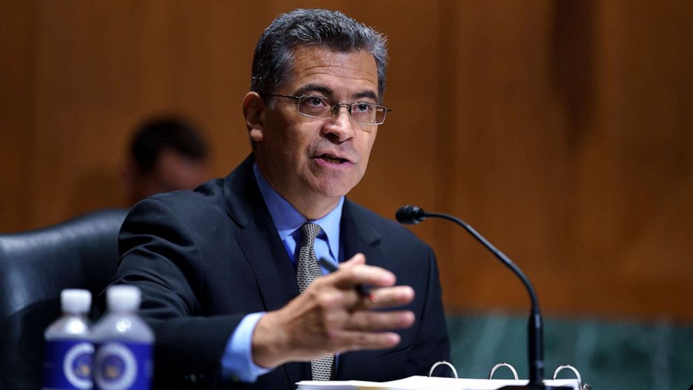 PHOTO: Health and Human Services Secretary Xavier Becerra testifies before the Senate Finance Committee on Capitol Hill in Washington, June 10, 2021.