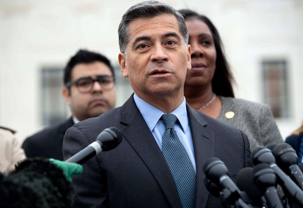PHOTO: California Attorney General Xavier Becerra speaks following arguments about ending DACA (Deferred Action for Childhood Arrivals) outside the US Supreme Court in Washington, D.C., Nov. 12, 2019.