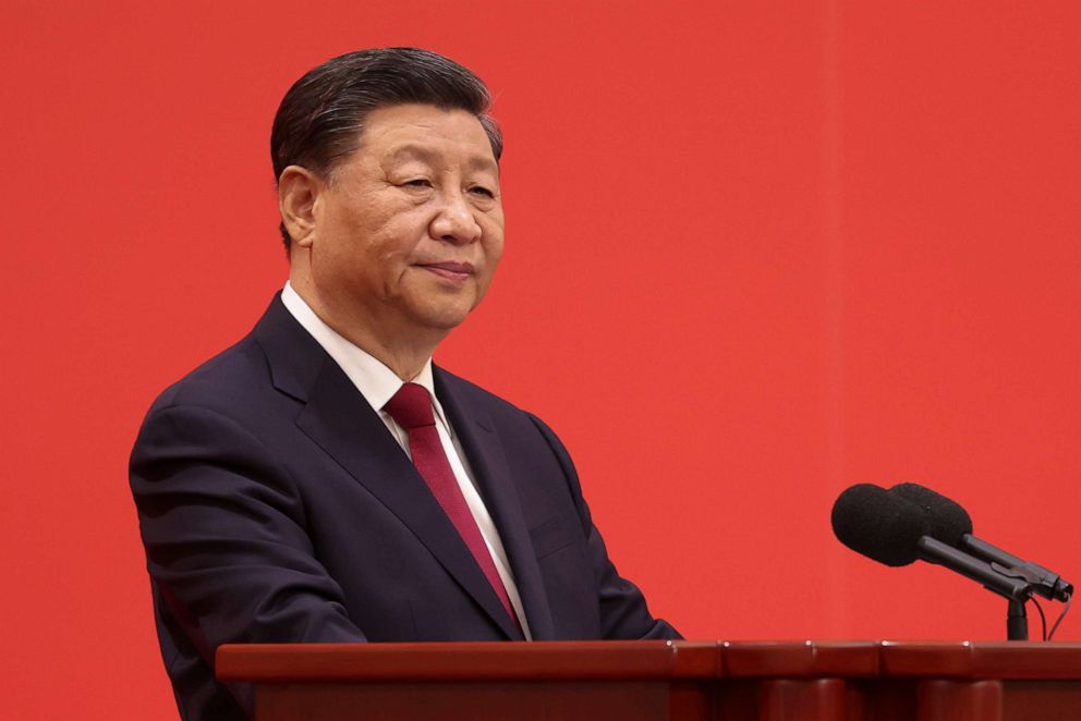 PHOTO: In this Oct. 23, 2022, file photo, Chinese President Xi Jinping speaks at The Great Hall of People, in Beijing.
