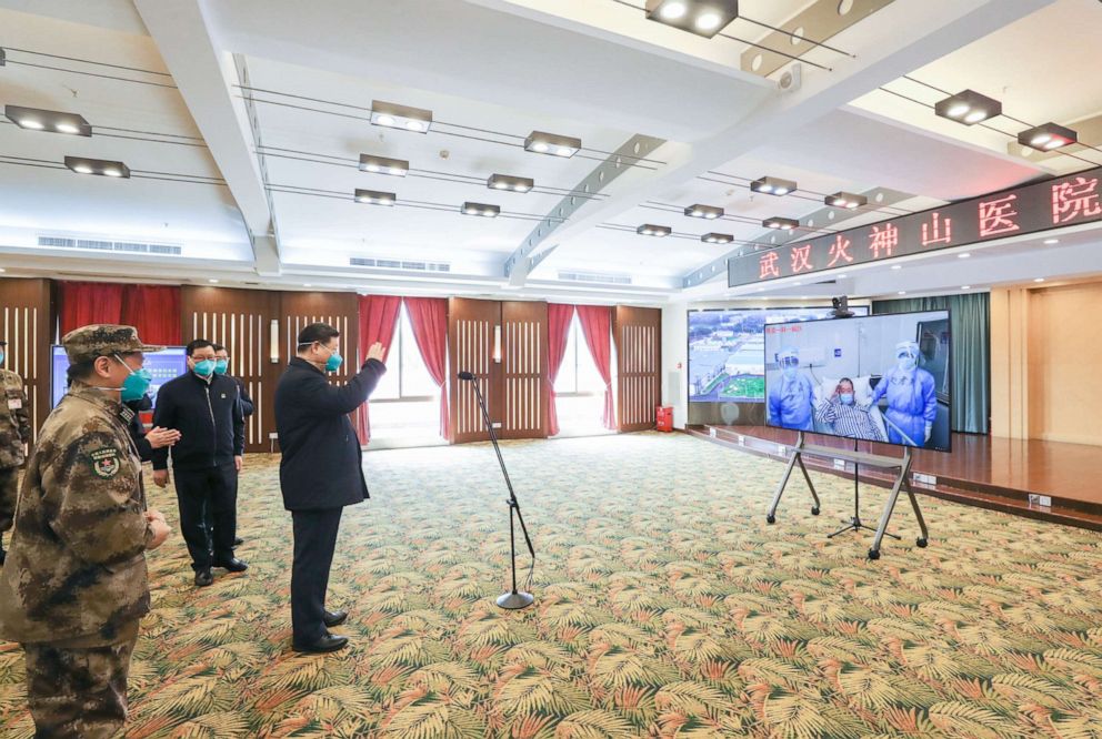 PHOTO: Chinese President Xi Jinping visits patients who are being treated, by video calls at the Huoshenshan Hospital in Wuhan, central China's Hubei Province, March 10, 2020.